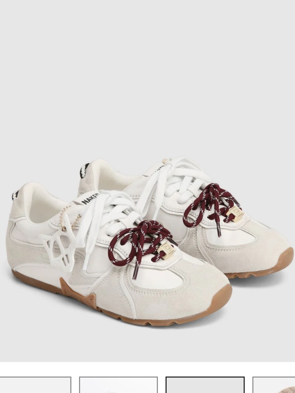Naked Wolfe White and Brown Lace-Up Sneakers with Burgundy Accent Laces